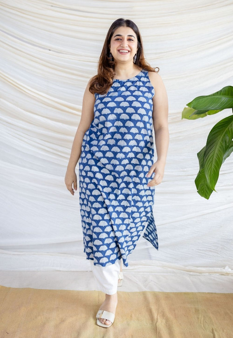 Anupa Indigo Dabu Cotton Straight Kurta