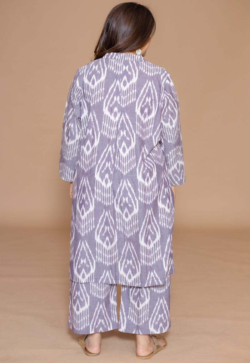 Ayaat Grey Handloom Ikkat Cotton Straight Kurta