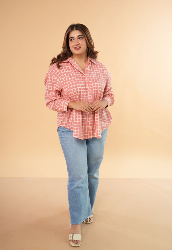 Ruhi Red Hand Block Print Slub Coton Anti-Fit Shirt