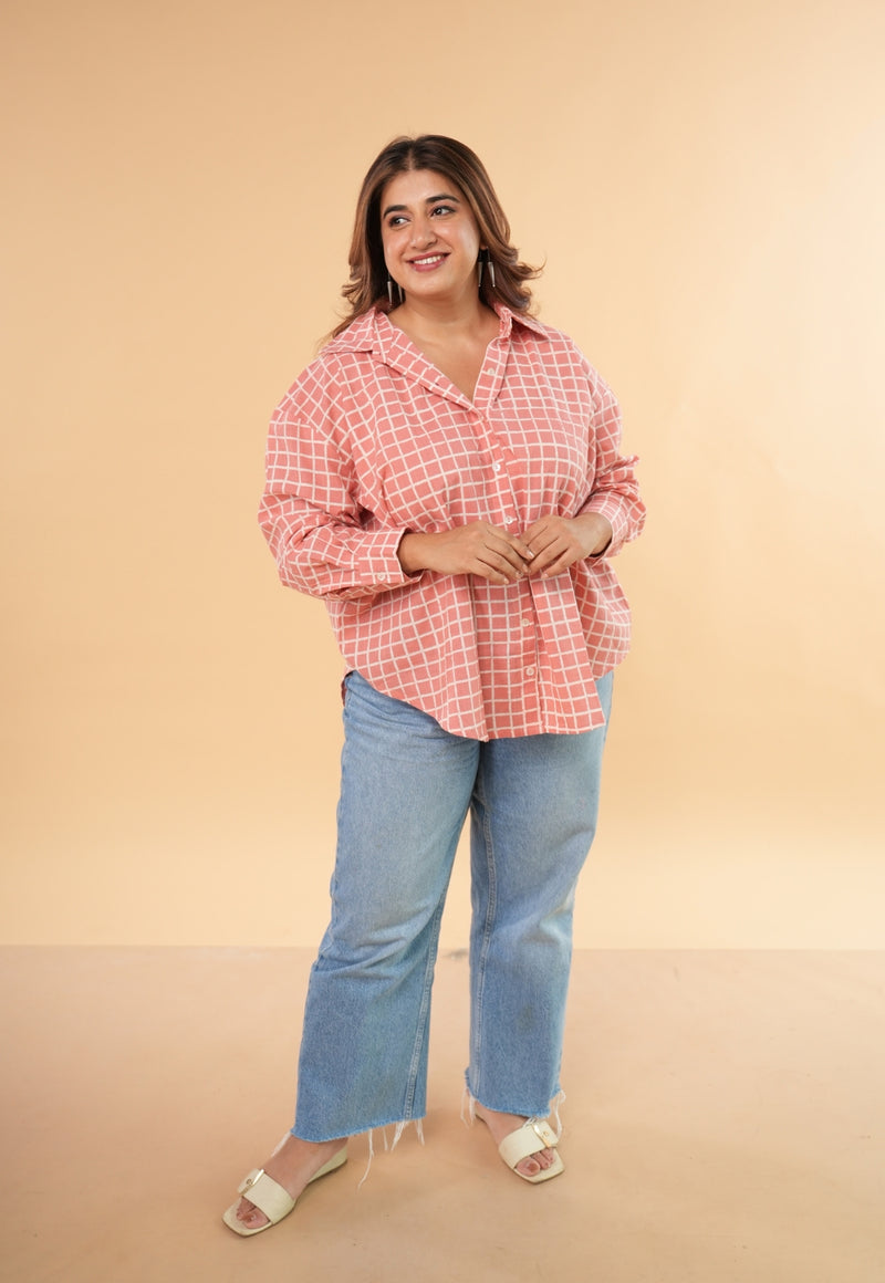 Ruhi Red Hand Block Print Slub Coton Anti-Fit Shirt