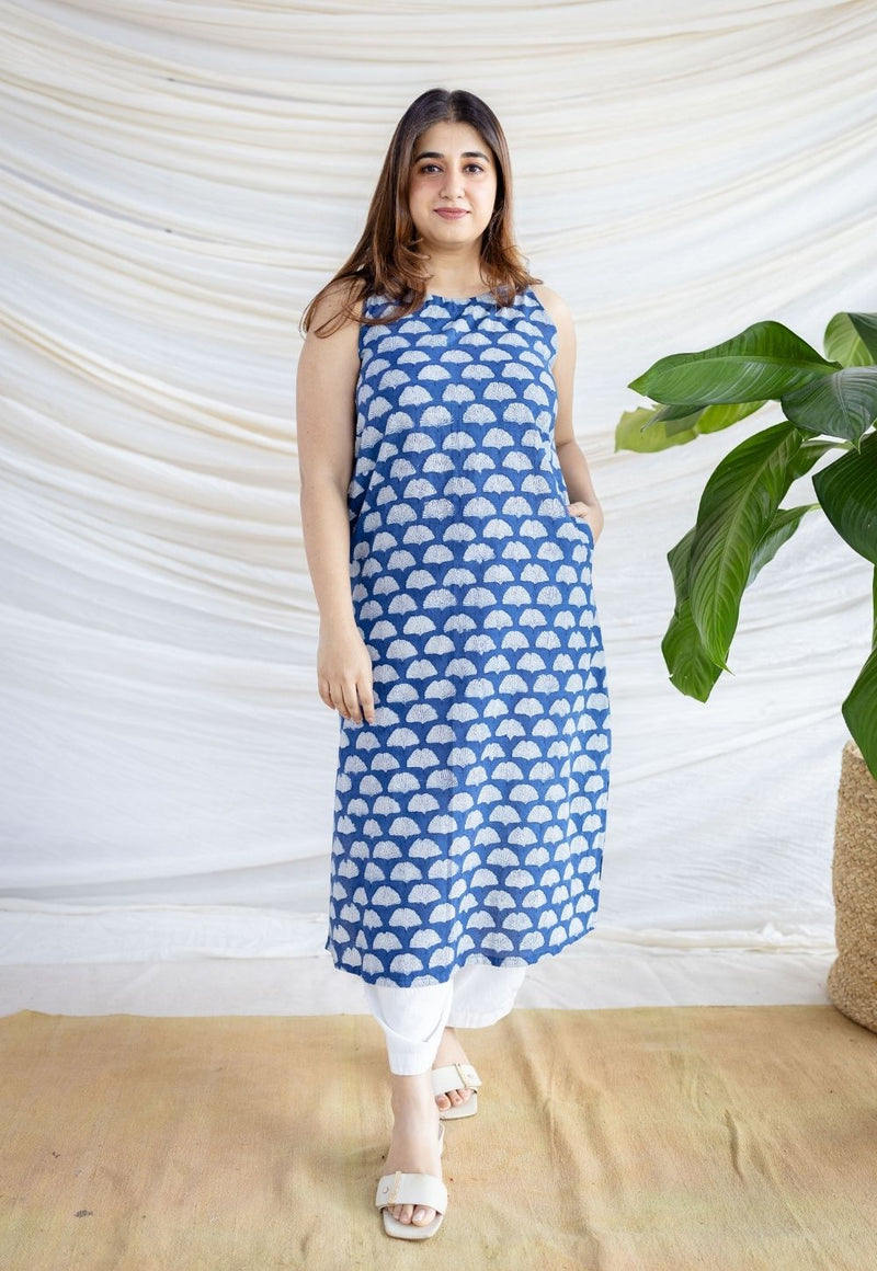 Anupa Indigo Dabu Cotton Straight Kurta