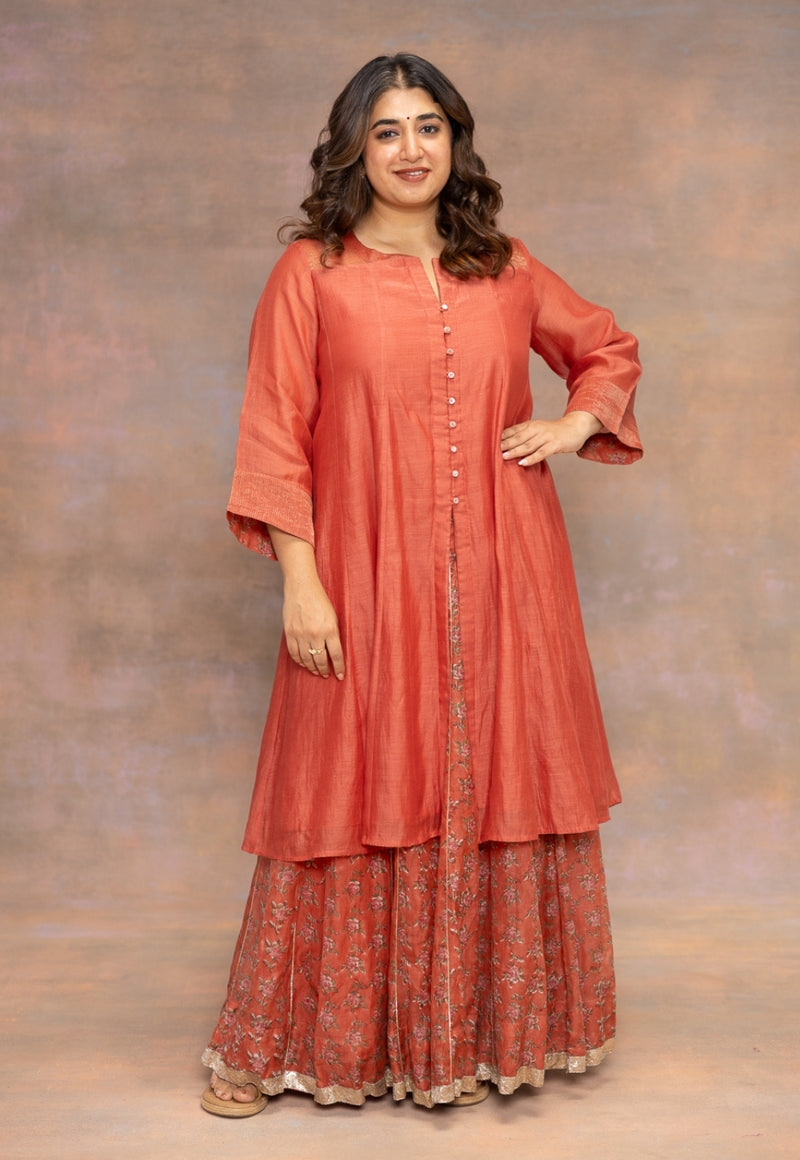 Rosa Orange Solid Chanderi Silk Kali Kurta