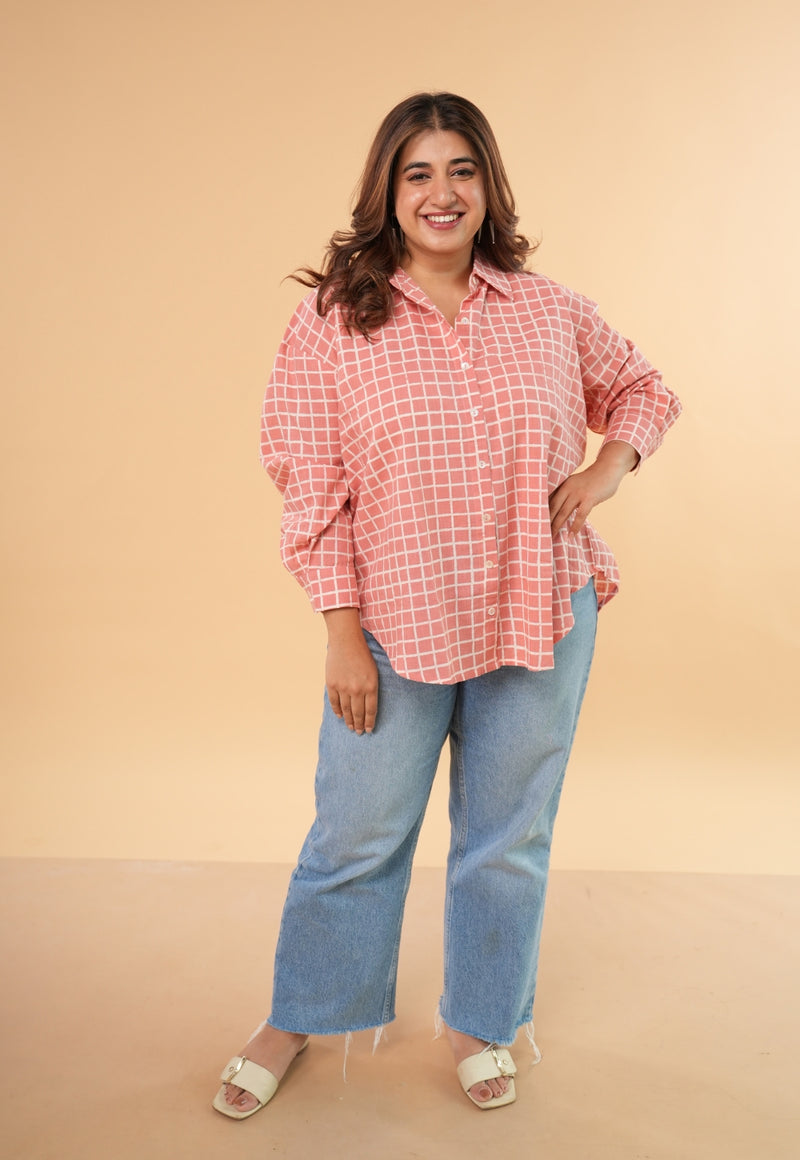 Ruhi Red Hand Block Print Slub Coton Anti-Fit Shirt