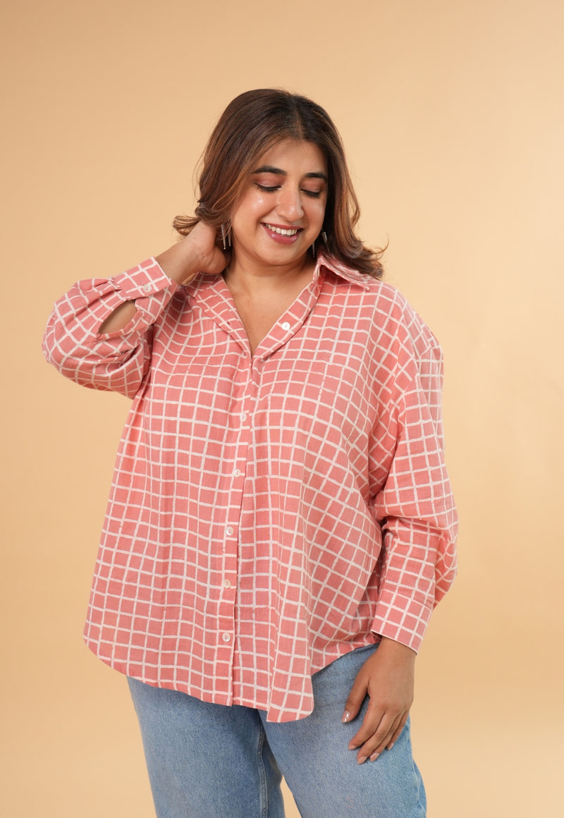 Ruhi Red Hand Block Print Slub Coton Anti-Fit Shirt
