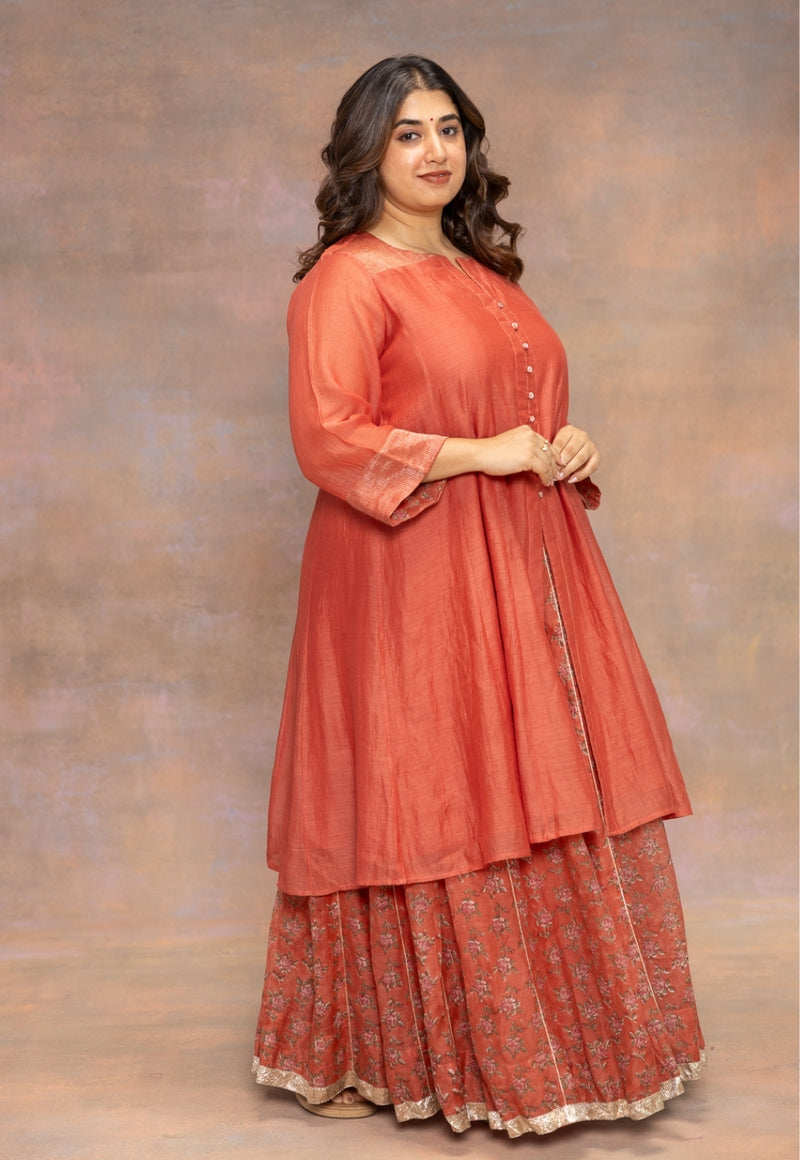 Rosa Orange Solid Chanderi Silk Kali Kurta