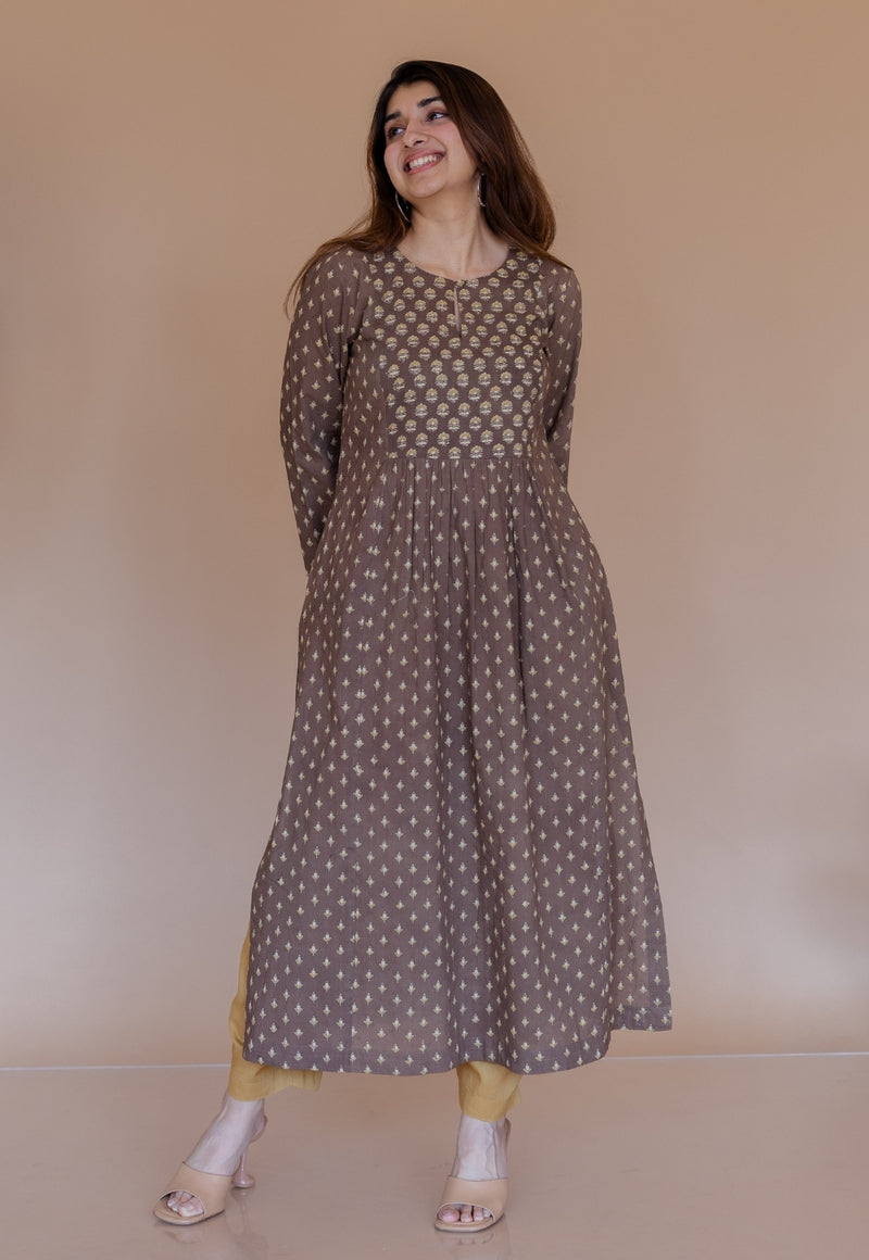 Shikha Brown Ajrakh Cotton Kali Kurta