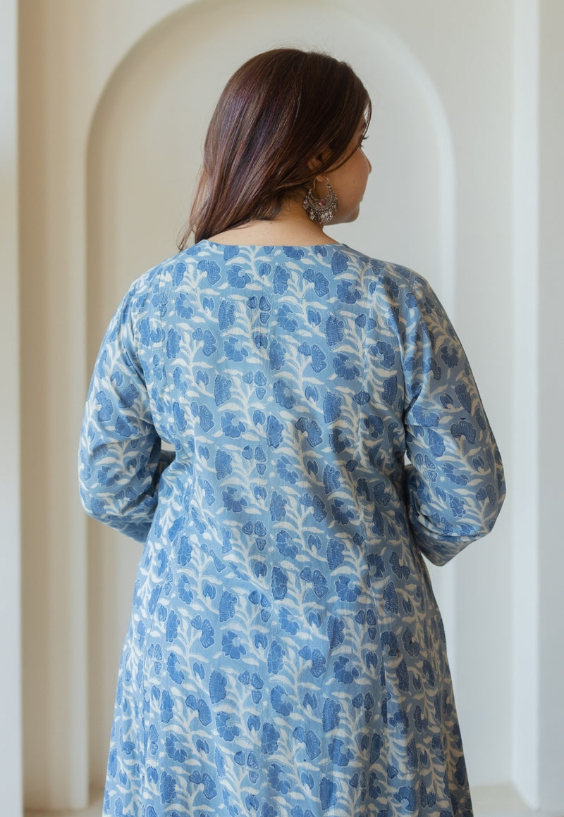 Malika Blue Ajrakh Cotton Kali Kurta