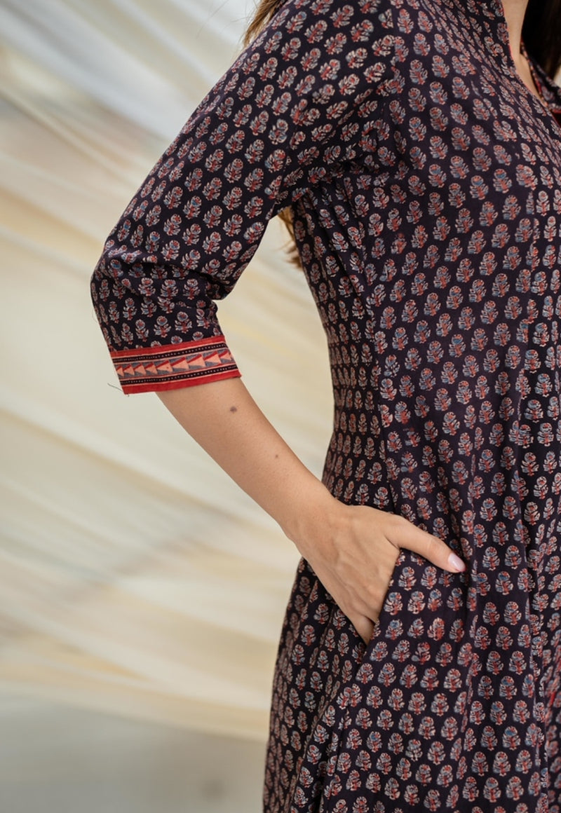 Aanchal Ajrakh Black Cotton Kurta