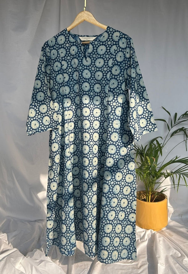 Malika Indigo Dabu Cotton Kali Kurta