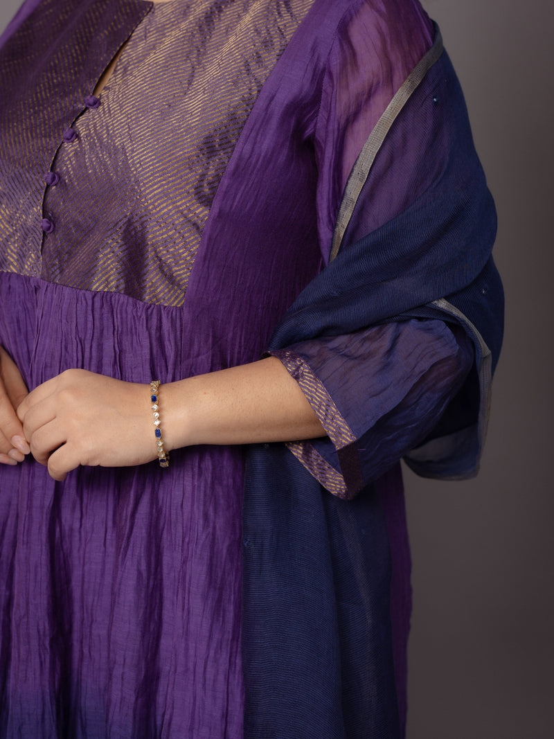 Indu Purple Ombre Chanderi Silk A Line Kurta with Hand Embroidery