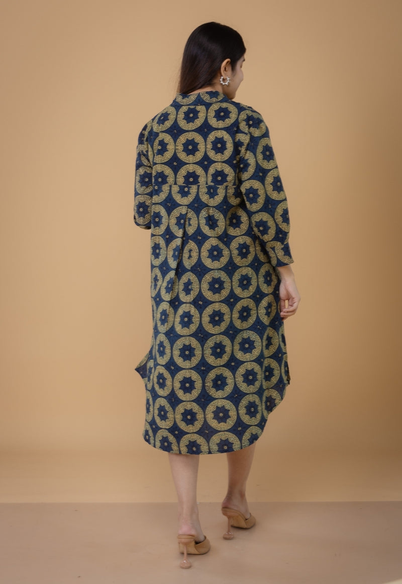 Ridah Blue Ajrakh Cotton A Line Dress