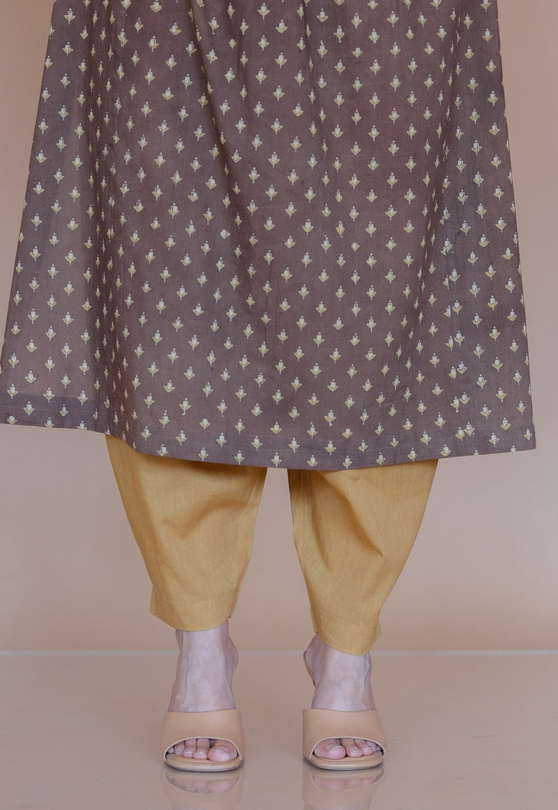 Tarin Yellow Solid Slub Cotton Afghan Pant