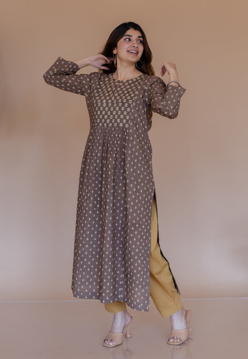 Shikha Brown Ajrakh Cotton Kali Kurta