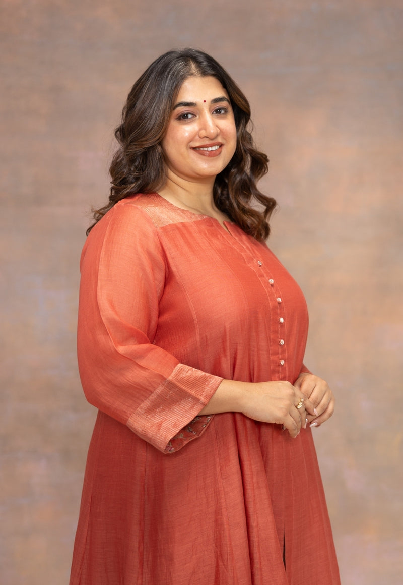 Rosa Orange Solid Chanderi Silk Kali Kurta