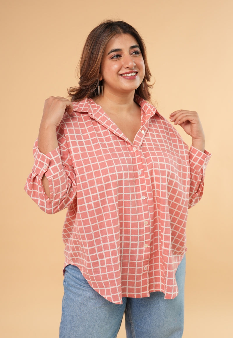 Ruhi Red Hand Block Print Slub Coton Anti-Fit Shirt