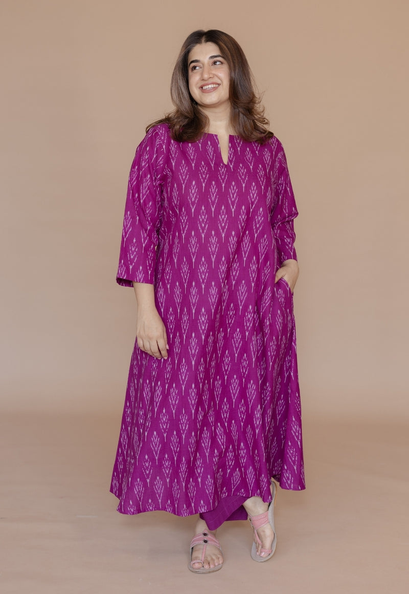 Yashi Purple Solid Cotton Flex Straight Pant