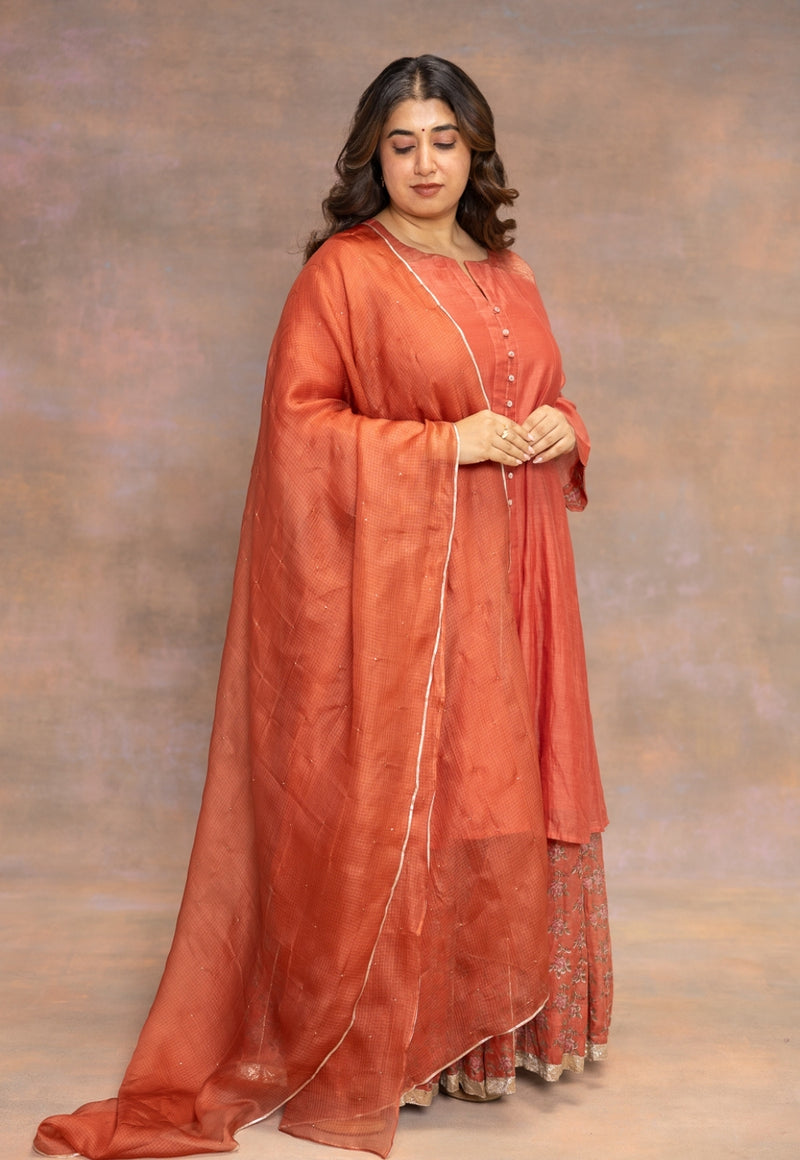 Rosa Orange Solid Chanderi Silk Kali Kurta