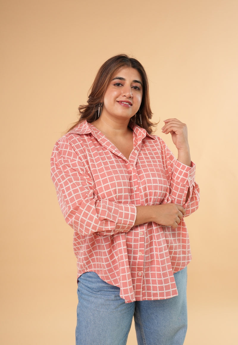 Ruhi Red Hand Block Print Slub Coton Anti-Fit Shirt