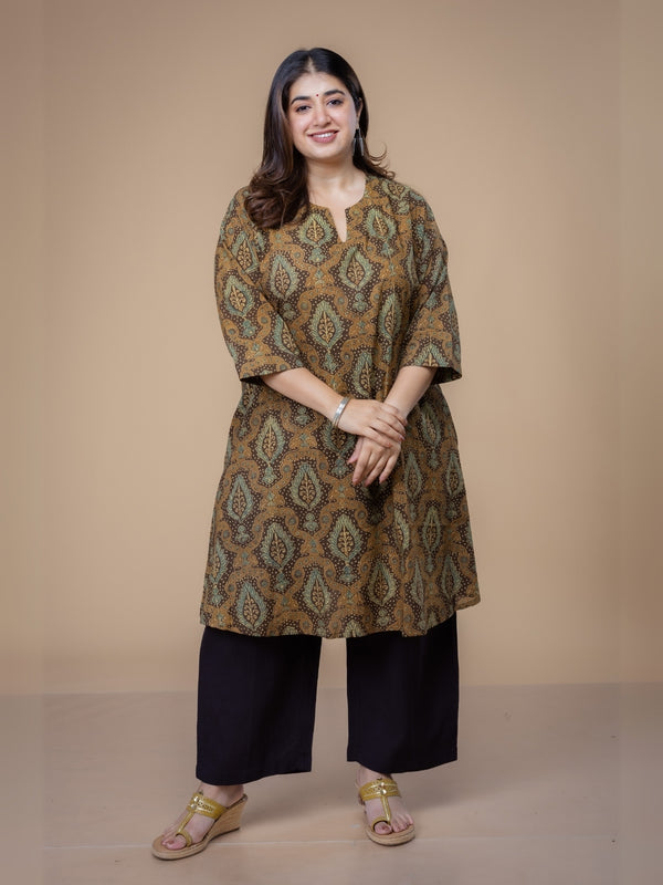 Daksha Brown Ajrakh Cotton A Line Kurta