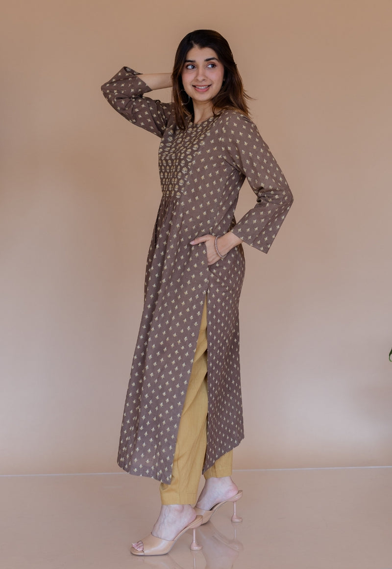 Shikha Brown Ajrakh Cotton Kali Kurta