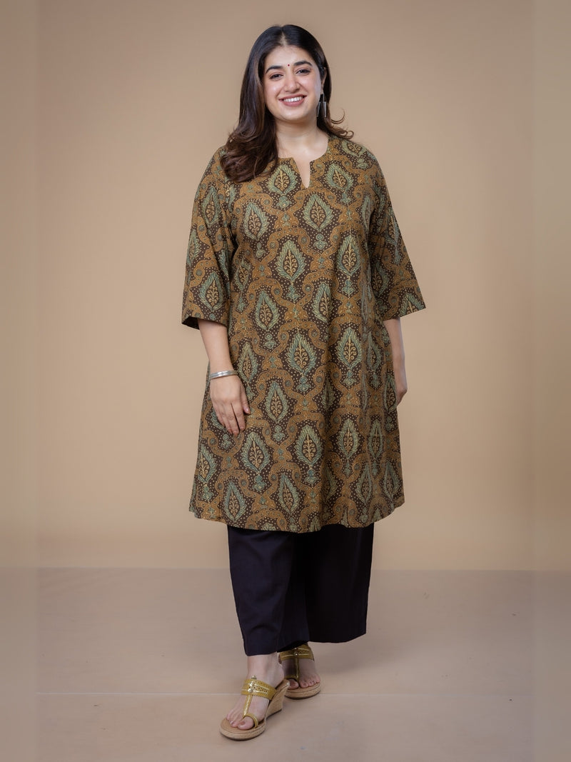 Daksha Brown Ajrakh Cotton A Line Kurta