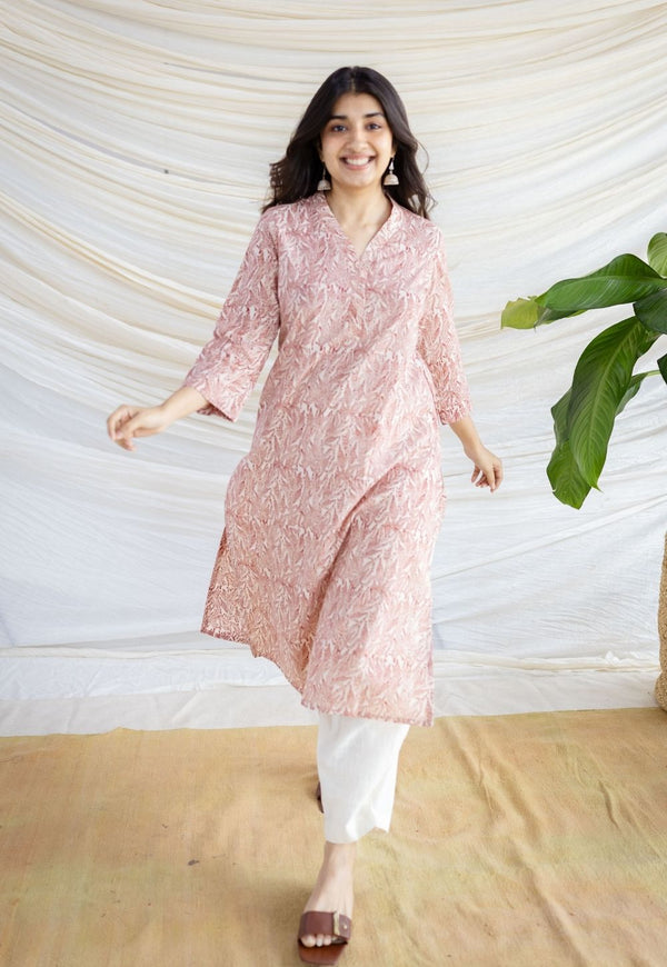 Avika Red Fakira Cotton Straight Kurta