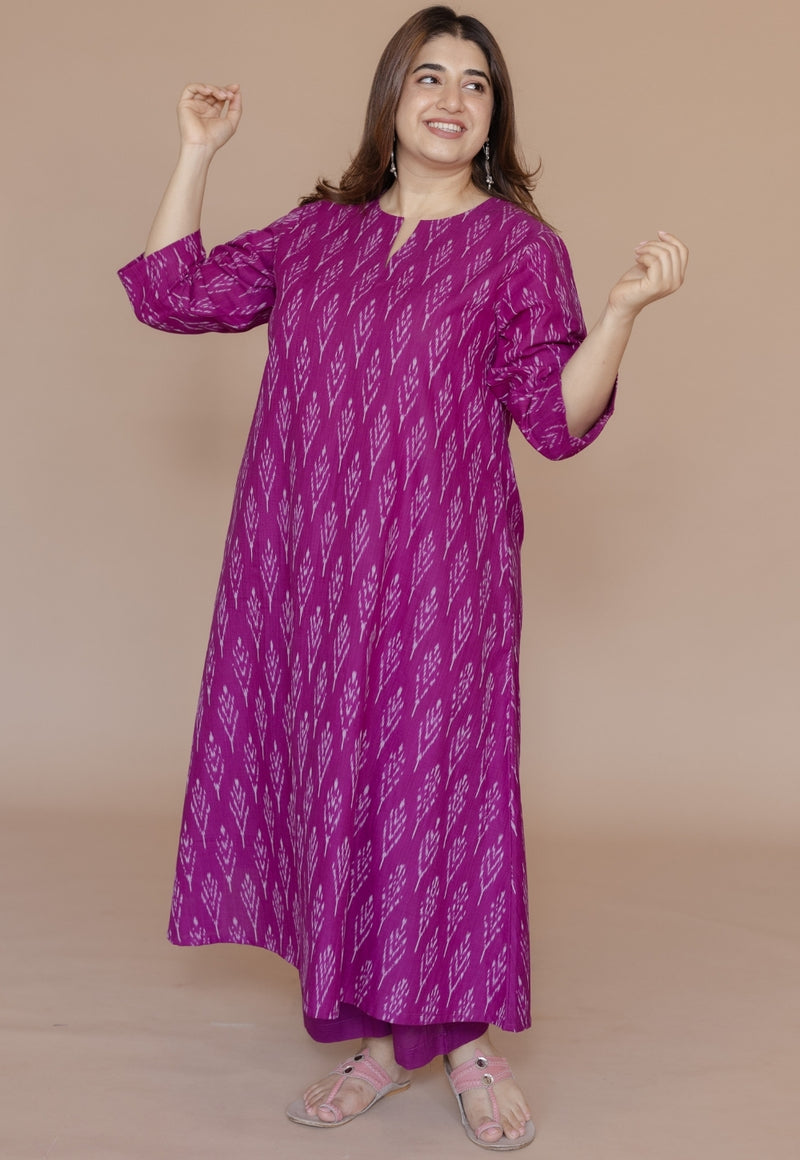 Geet Purple Handloom Ikkat Cotton A Line Kurta
