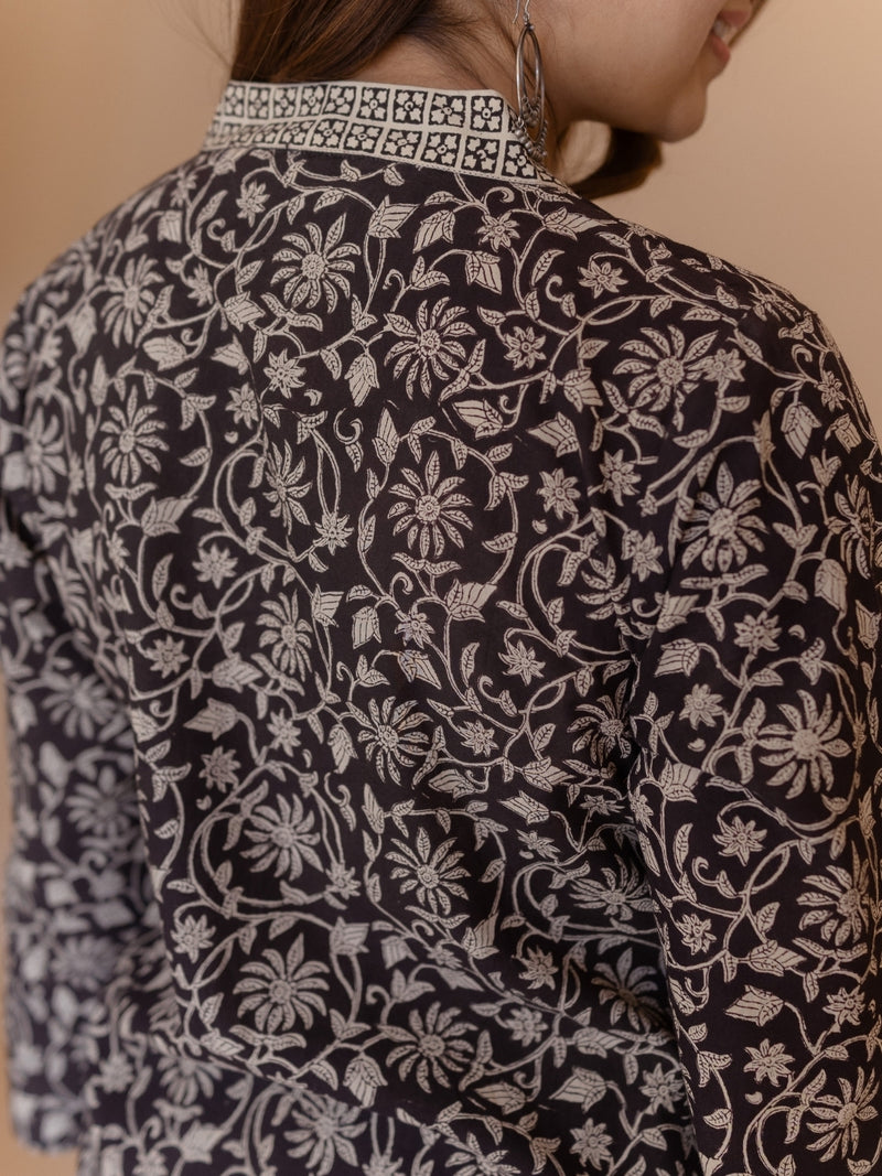 Avika Black Bagru Cotton Straight Kurta