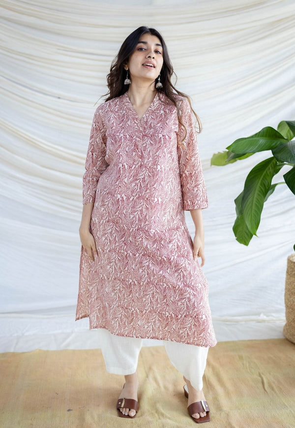 Avika Red Fakira Cotton Straight Kurta