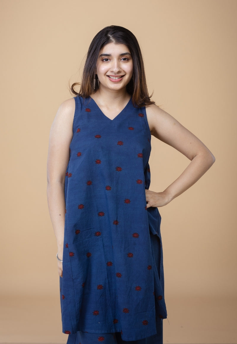 Arvika Blue Ajrakh Cotton A Line Co-ord Set