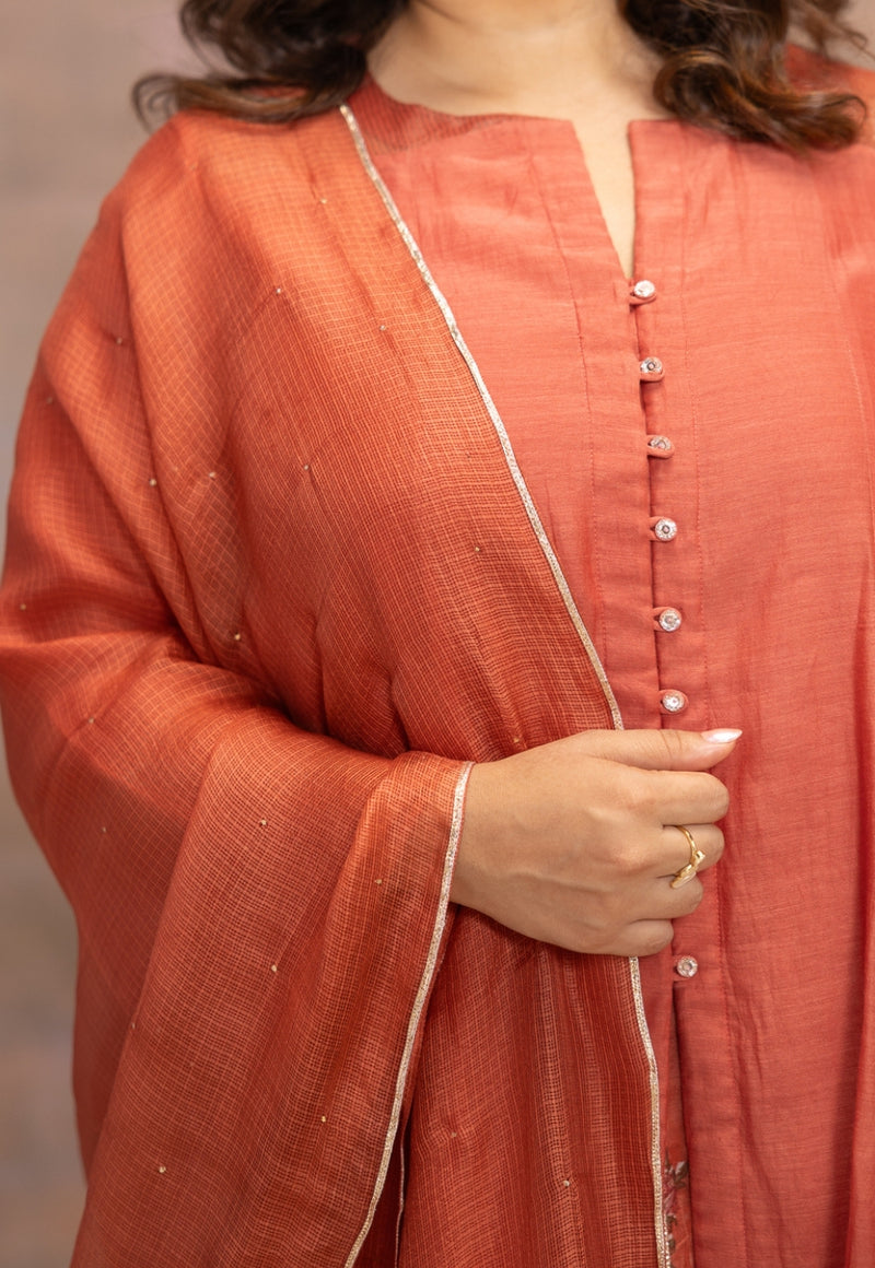 Rosa Orange Solid Chanderi Silk Kali Kurta