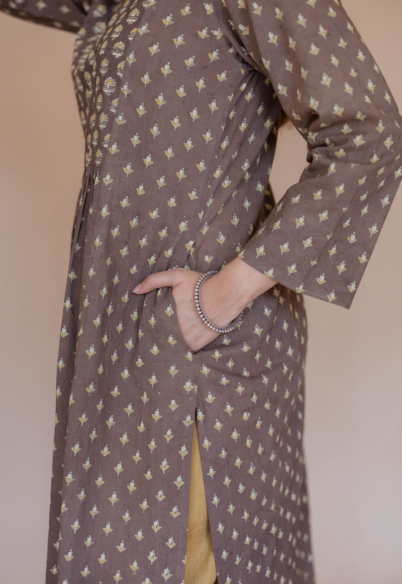 Shikha Brown Ajrakh Cotton Kali Kurta