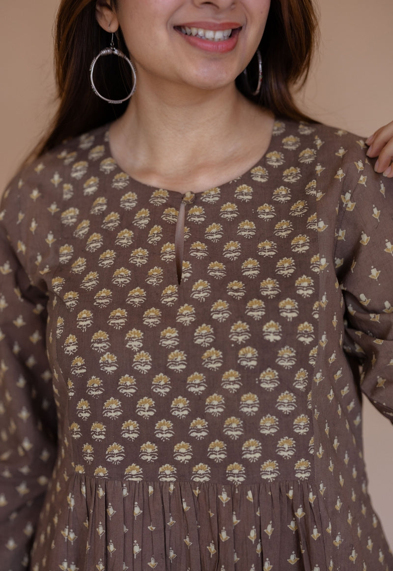 Shikha Brown Ajrakh Cotton Kali Kurta