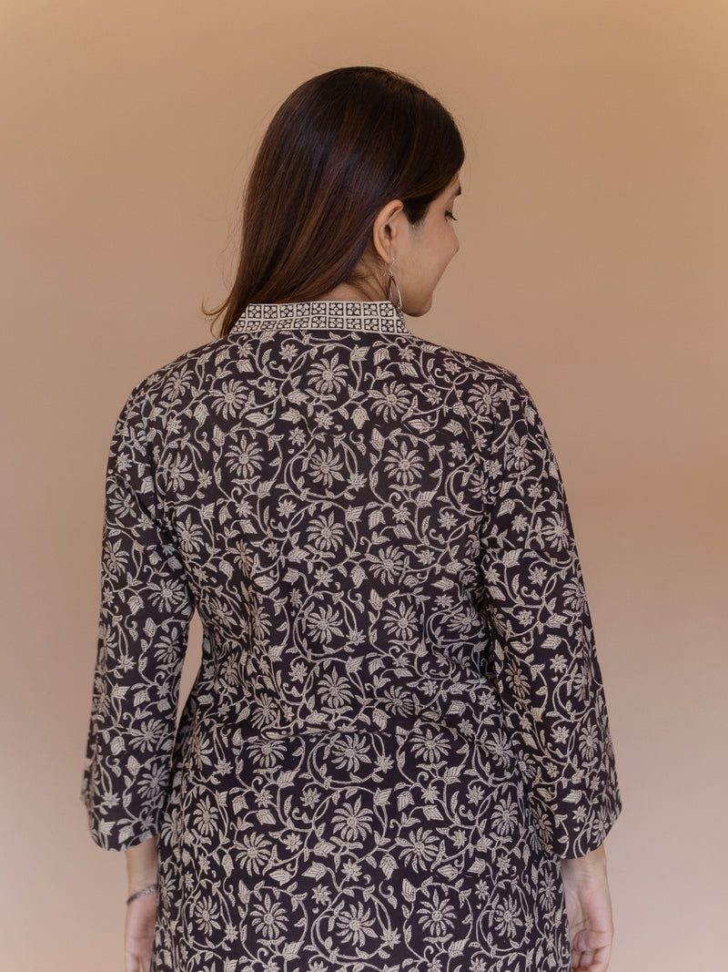 Avika Black Bagru Cotton Straight Kurta