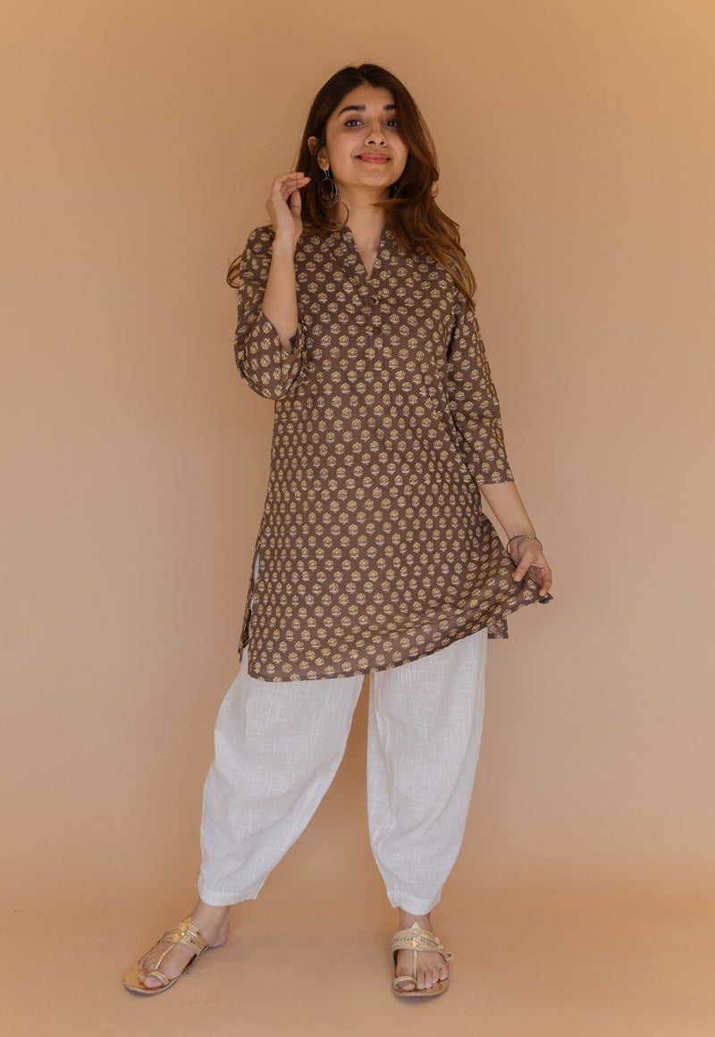 Zareen Brown Ajrakh Cotton Straight Kurta
