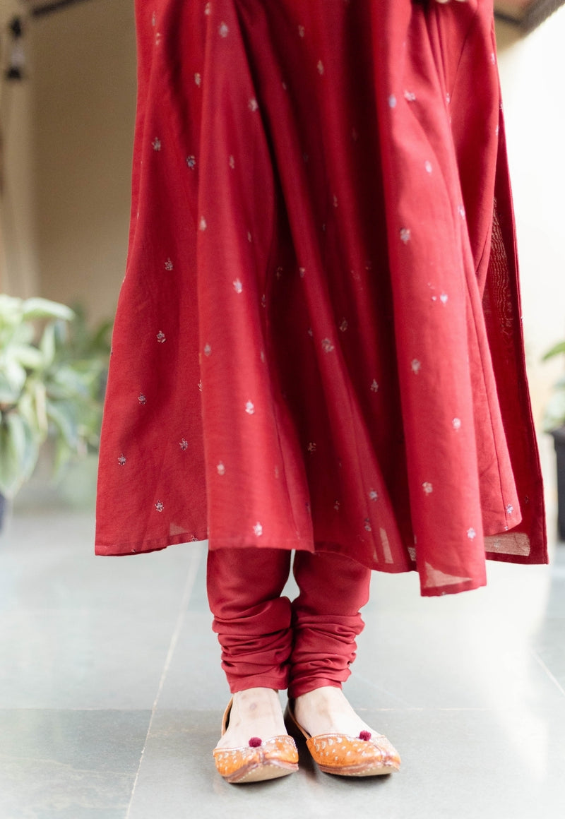 Advika Madder Ajrakh Chanderi Silk Kali Kurta with Hand Embroidery