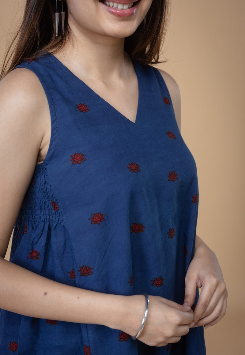 Arvika Blue Ajrakh Cotton A Line Co-ord Set