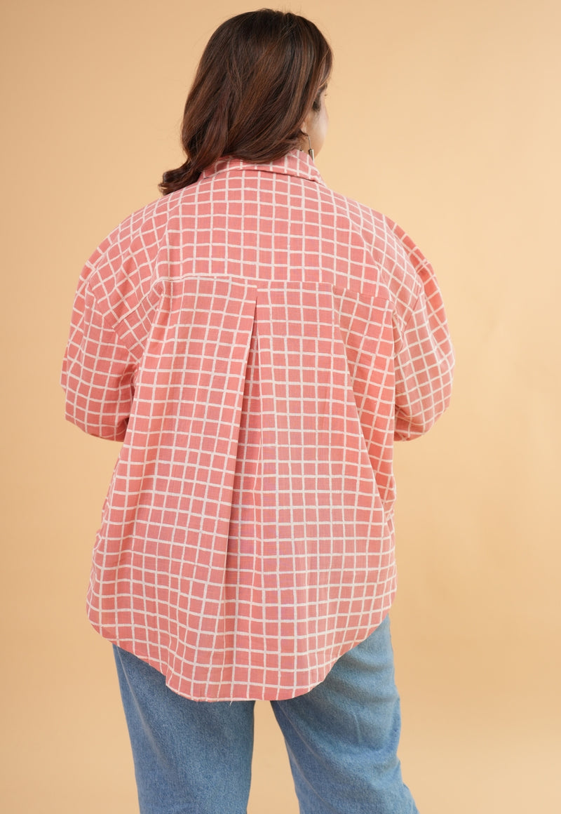 Ruhi Red Hand Block Print Slub Coton Anti-Fit Shirt