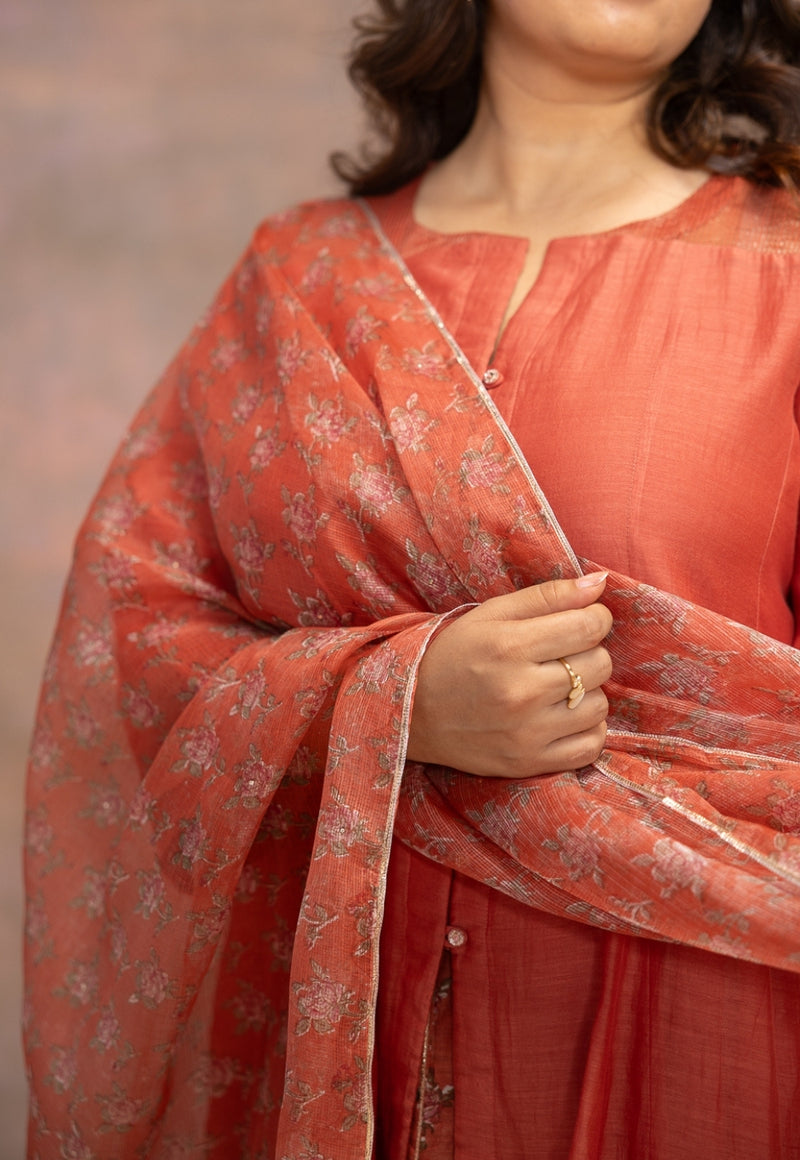 Rosa Orange Solid Chanderi Silk Kali Kurta
