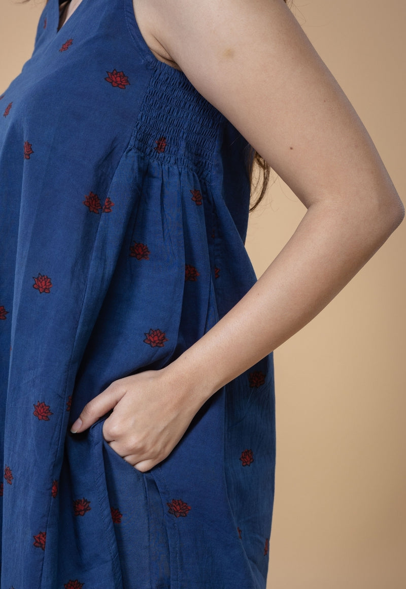 Arvika Blue Ajrakh Cotton A Line Co-ord Set