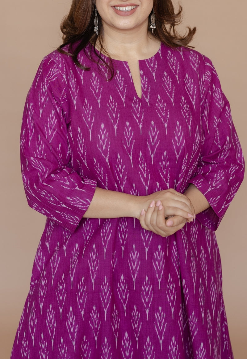 Geet Purple Handloom Ikkat Cotton A Line Kurta