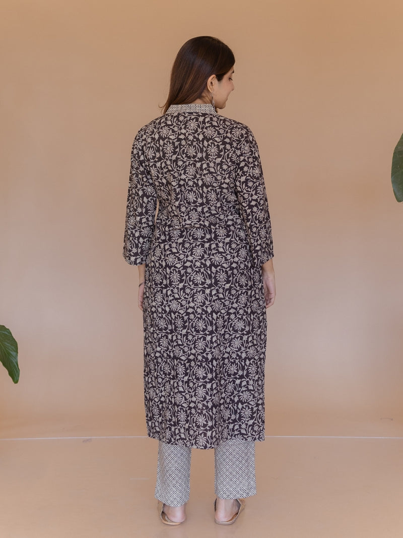 Avika Black Bagru Cotton Straight Kurta