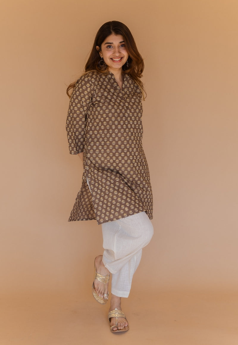 Zareen Brown Ajrakh Cotton Straight Kurta
