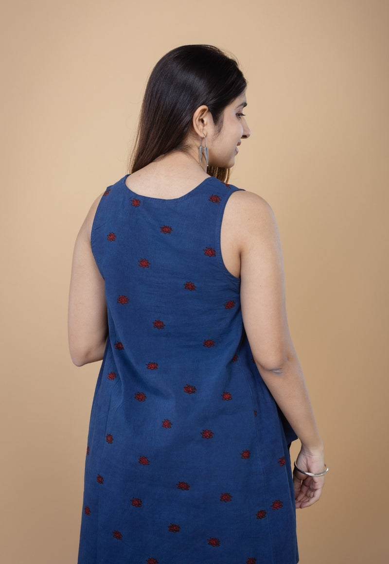 Arvika Blue Ajrakh Cotton A Line Co-ord Set