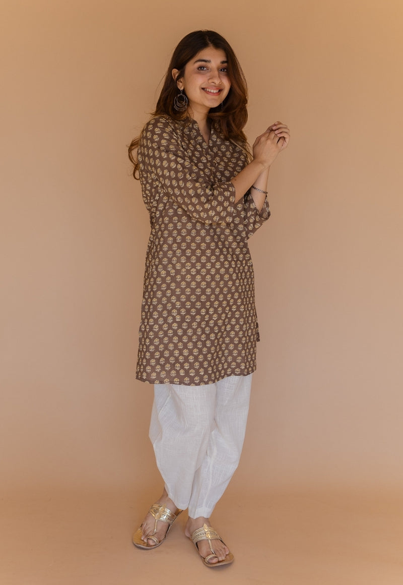 Zareen Brown Ajrakh Cotton Straight Kurta