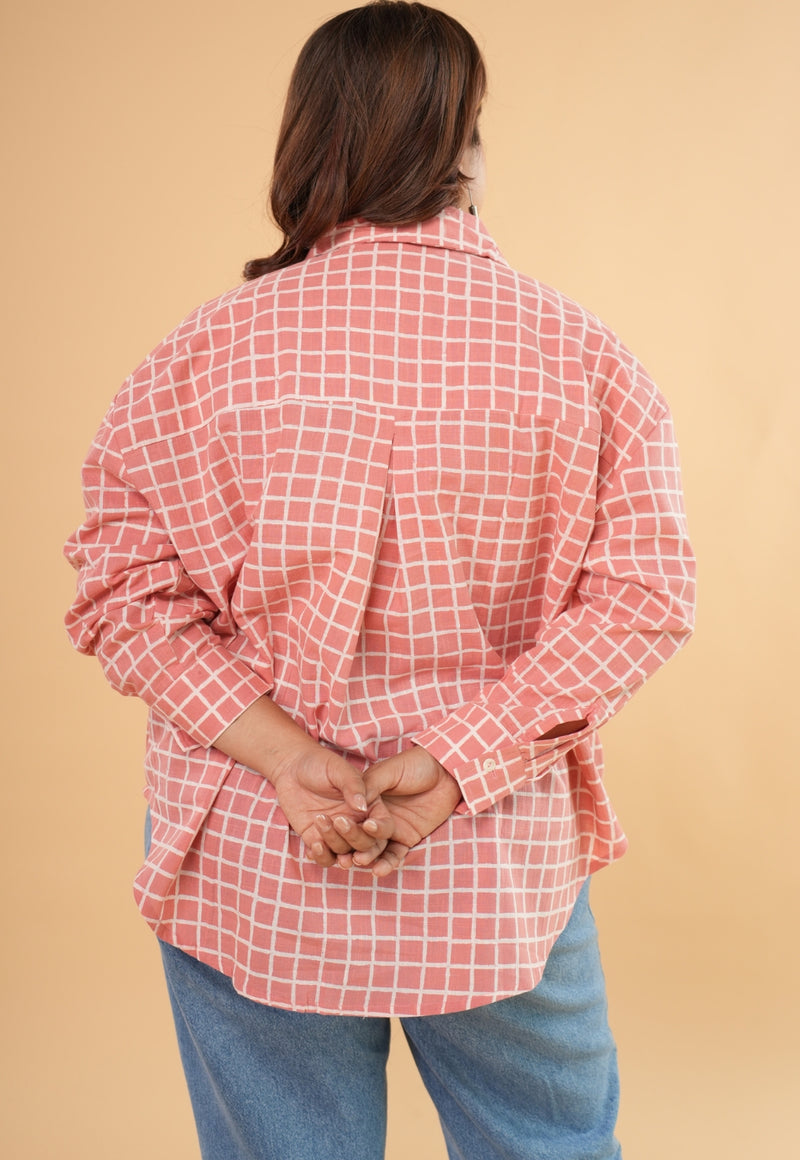 Ruhi Red Hand Block Print Slub Coton Anti-Fit Shirt