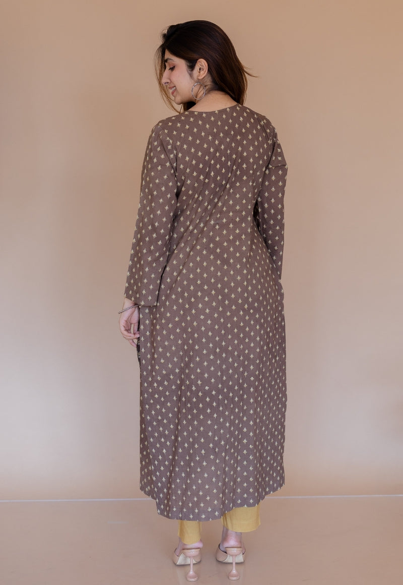 Shikha Brown Ajrakh Cotton Kali Kurta