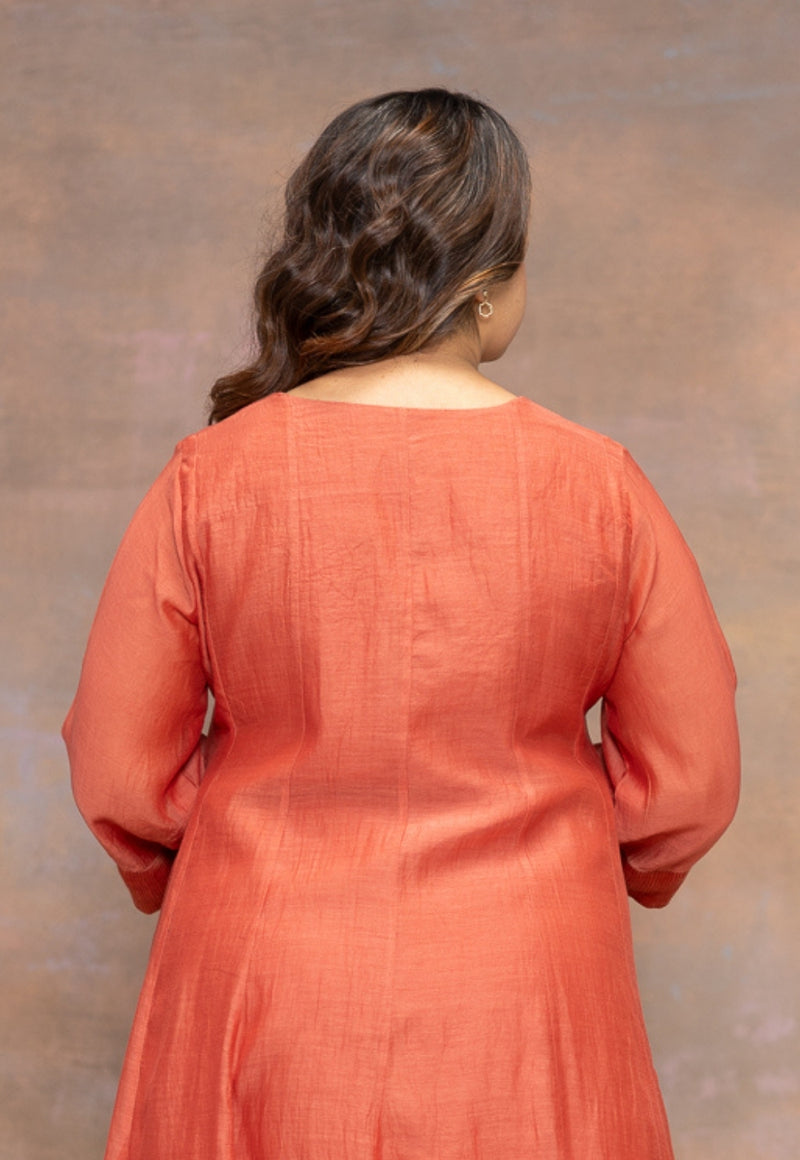 Rosa Orange Solid Chanderi Silk Kali Kurta