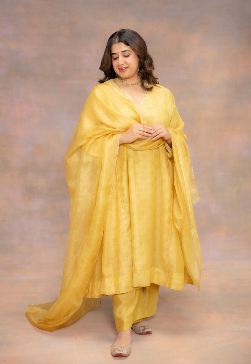 Yashi Yellow Solid Chanderi Silk Straight Pant