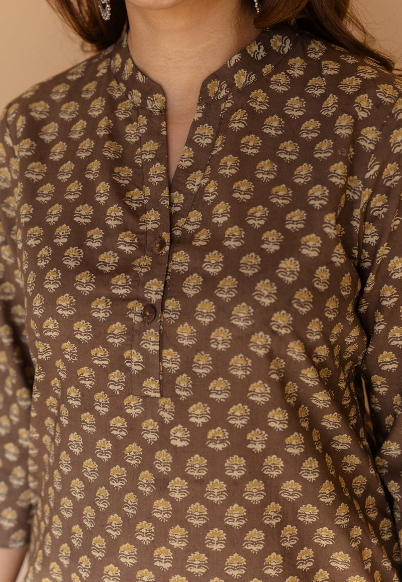 Zareen Brown Ajrakh Cotton Straight Kurta